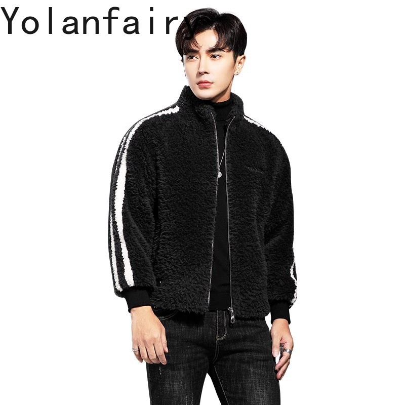 Quality Winter Clothing - YOLANFAIRY-Manteau en fourrure véritable pour hommes,