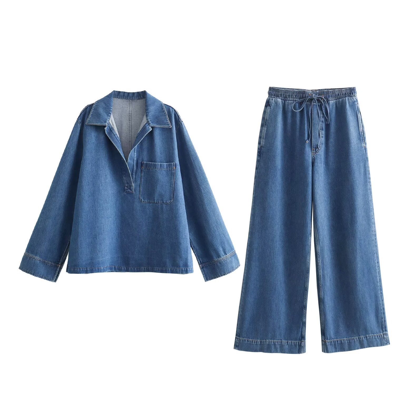 Winter Clothing Europe - Ensemble chemise ample en Denim bleu
