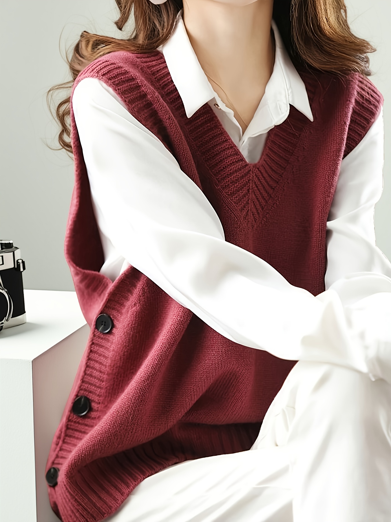Gilet pull en maille col V uni - Winter Clothing Wholesale avis et prix
